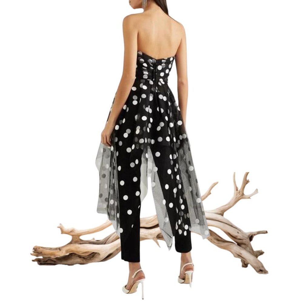 [Sold] OSCAR DE LA RENTA Polka-Dot Tulle Bustier Asymmetric Top | US 14 - Picture 2 of 9